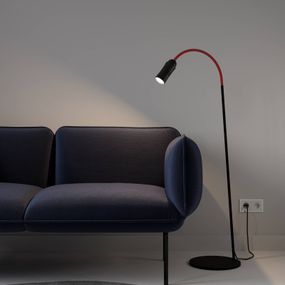 Top Light Neo! Floor LED lampa stmievateľná čierna/červená, Obývacia izba / jedáleň, hliník, textil, sklo, 14W, L: 30 cm, K: 171.8cm