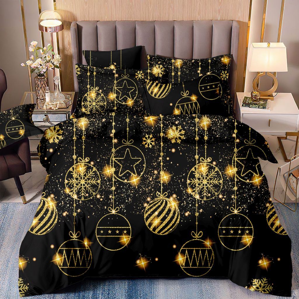 DomTextilu Luxusné čierné zlaté posteľné obliečky so zlatými ozdobami 2 časti: 1ks 140 cmx200 + 1ks 70 cmx80 Čierna 180x220 cm 47813-220135