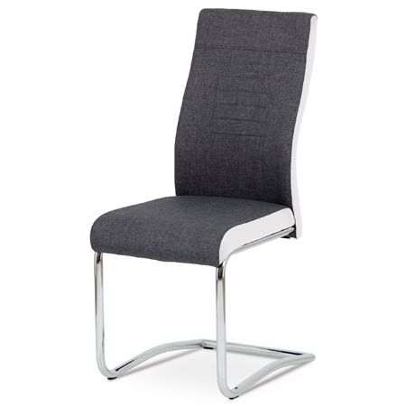 Autronic Jedálenská stolička šedá látka + biela koženka / chróm DCL-428 GRWT2