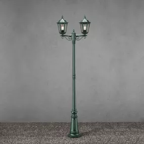 Konstsmide Stĺpové svietidlo Firenze, 2-plameňové zelené, hliník, sklo, E27, 100W, L: 25 cm, K: 220cm