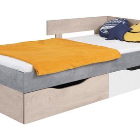 Detská posteľ omega 90x200cm s úložným priestorom - biela/dub/betón