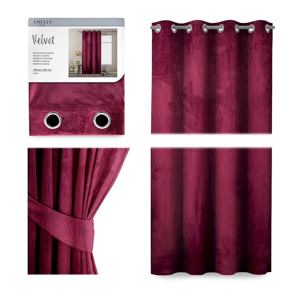 Záves AmeliaHome Velvet 140x 245 cm vínový