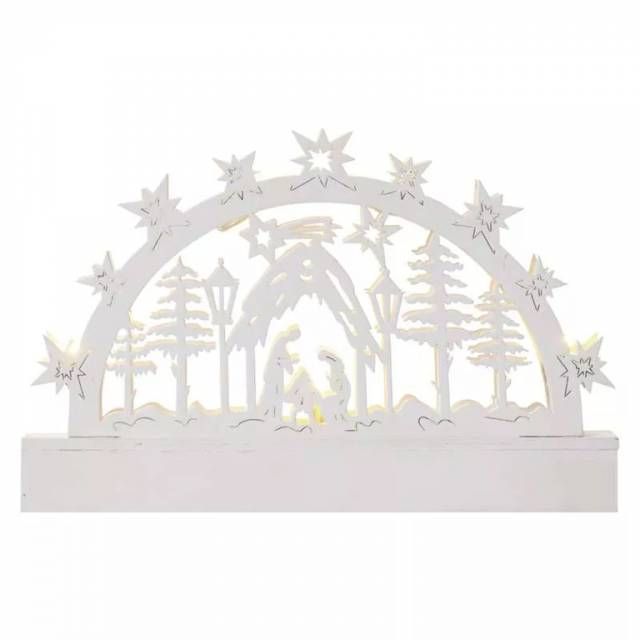 Kinekus LED vianočný betlehem drevený, 14 cm, biely