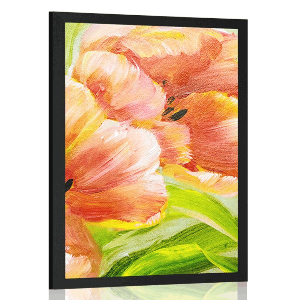 Plagát červené tulipány vo vintage prevedení - 40x60 silver