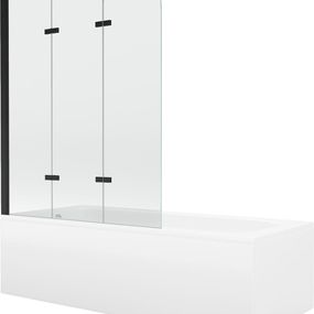 MEXEN/S - Vega obdĺžniková vaňa 180 x 80 cm s panelom + vaňová zástena 120 cm, transparent, čierna 550118080X9012037000