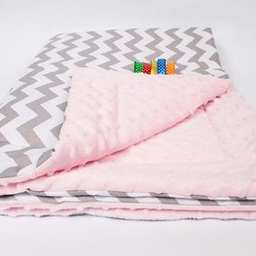 Ankras Kvalitná obojstranná detská deka Minky 75/100 cik/cak sivo-ružová