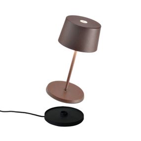 Zafferano Olivia mini stolová lampa batérie corten, Obývacia izba / jedáleň, hliník, polykarbonát, 2W, K: 22cm