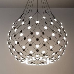 Luceplan Mesh závesná lampa Ø 80 cm Wireless 2m, Obývacia izba / jedáleň, kov, polykarbonát, 50W, K: 60cm