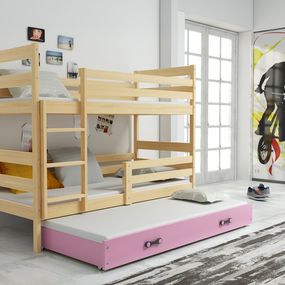 Poschodová posteľ s prístelkou ERIK 3 - 160x80cm - Borovica - Ružová