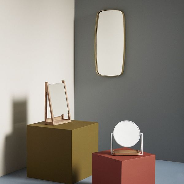 Hübsch Stolné zrkadlo s drevenou táckou White
