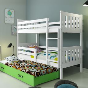 Poschodová posteľ s prístelkou CARINO 3 - 190x80cm - Biela - Zelená