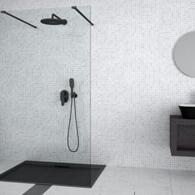 HOPA - Walk-in sprchovací kút AVEO DUE BLACK - Farba rámu zásteny - Hliník čierny, Pevná stena - Bez pevnej steny, Rozmer A - 130 cm, Rozmer C - 195 cm, Výplň - Číre bezpečnostné sklo - 8 mm BCAVEODUE130BL