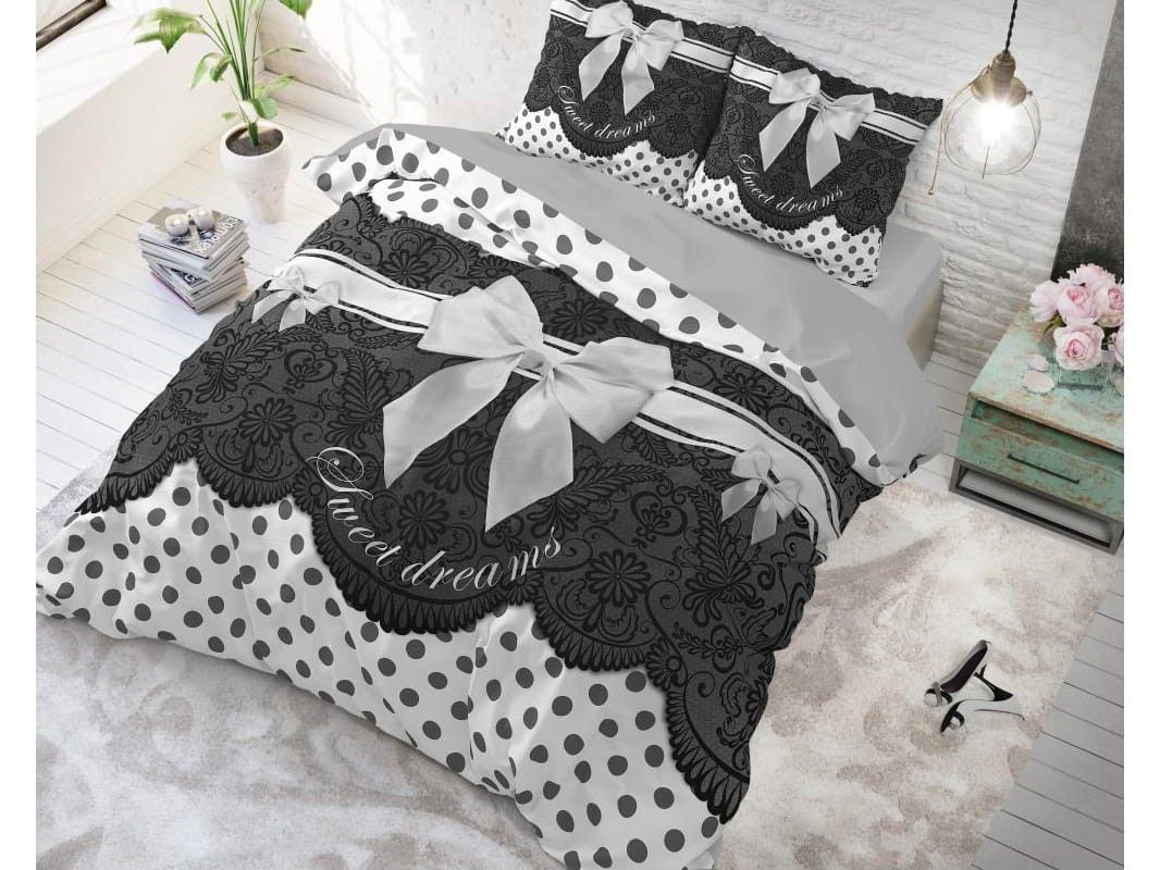 DomTextilu Romantické posteľné obliečky s mašlou 140 x 200 cm v neutrálnej sivej farbe  Sivá 41115