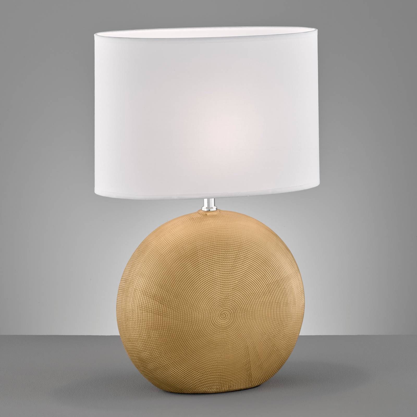 FISCHER & HONSEL Stolná lampa Foro, zlatá/biela, výška 53 cm, Obývacia izba / jedáleň, keramika, látka, E27, 40W, L: 34 cm, K: 53cm