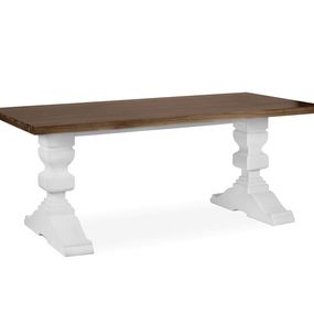 Estila Luxusný koloniálny jedálenský stôl Blanc v bielom prevedení s hnedou povrchovou doskou 200cm