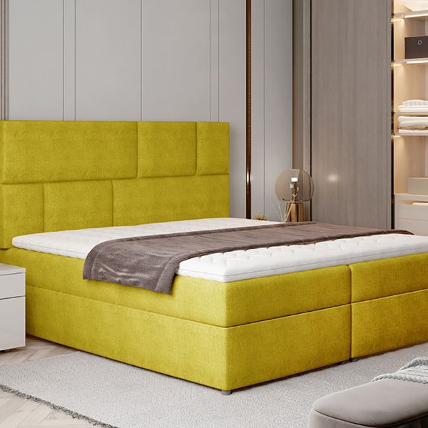 Čalúnená manželská posteľ s úložným priestorom Ferine 145 - žltá