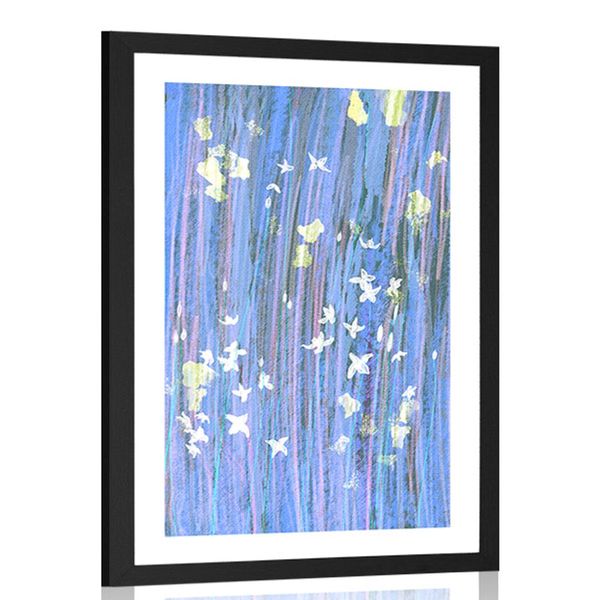 Plagát s paspartou abstrakcia kvetov vo fialovom prevedení - 60x90 white