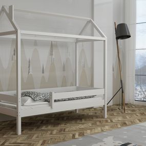 Detská domčeková posteľ z masívu borovice FUNNY HOUSE - 200x90 cm - biela