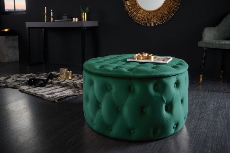 Estila Dizajnová kruhová taburetka do obývačky Modern Barock v zelenej farbe so zamatovým čalúnením 75cm