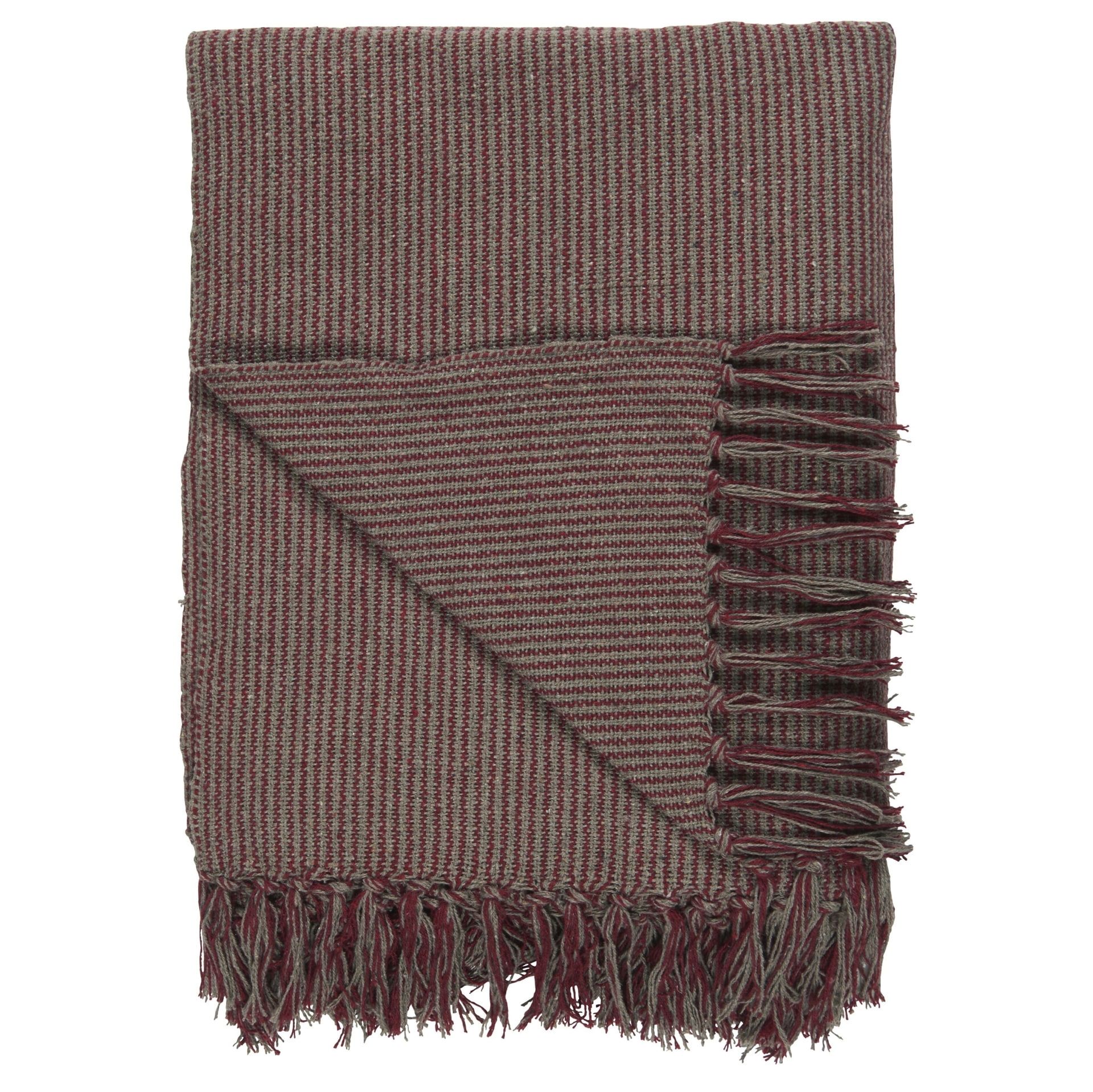 IB LAURSEN Bavlnený prehoz Stripes Dark Grey/Dark Red 130x160cm