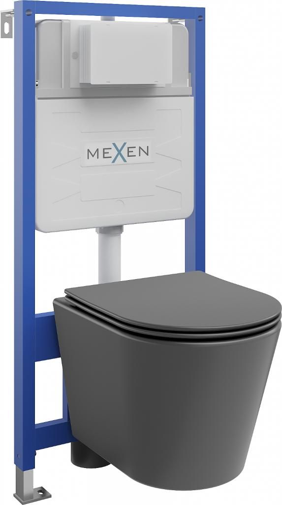 MEXEN/S - WC predstenová inštalačná sada Fenix Slim s misou WC Rico + sedátko softclose, tmavo šedá mat 61030724071