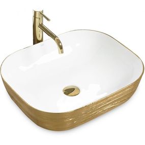 REA - Umývadlo na dosku FLORIA zlatá / biela