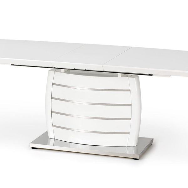 Rozkladací jedálenský stôl Onyx - biely lesk / nerezová
