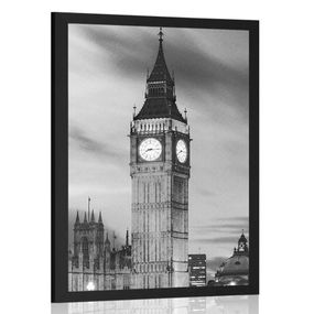 Plagát Big Ben v Londýne v čiernobielom prevedení - 30x45 black