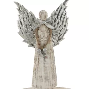 Drevený anjel zo striebornými kriedly - 18*31*2cm