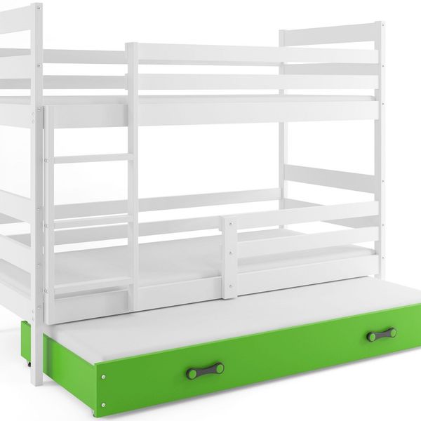 Poschodová posteľ s prístelkou ERIK 3 - 160x80cm - Biela - Zelená