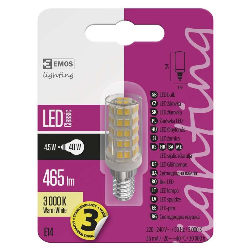 ZQ9140 EMOS LED žiarovka JC A++ 4,5W/E14 3000K