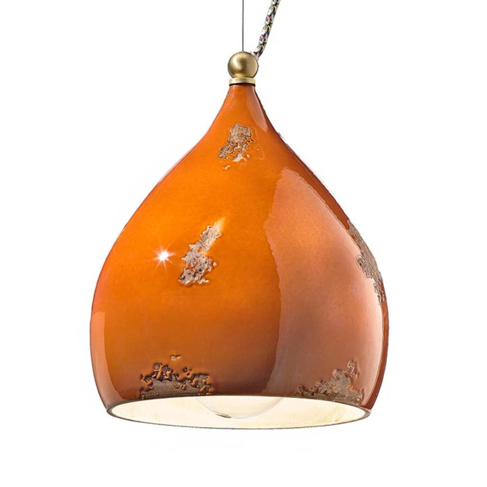 Ferroluce Závesná lampa Federico z keramiky, oranžová, Obývacia izba / jedáleň, keramika, E27, 70W, K: 29cm