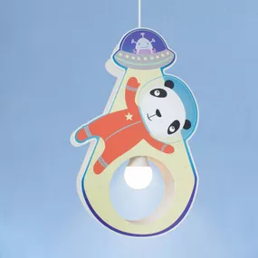 Elobra Závesná lampa Little Astronauts Panda, Detská izba, drevo, E27, 40W, P: 25 cm, L: 9 cm, K: 38cm