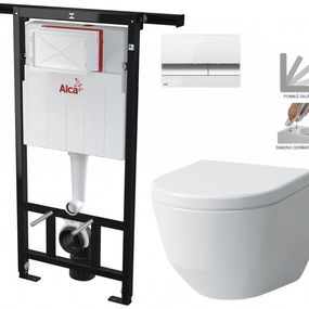 ALCADRAIN Alcadrain Jádromodul - predstenový inštalačný systém s bielym / chróm tlačidlom M1720-1 + WC LAUFEN PRO + SEDADLO AM102/1120 M1720-1 LP3