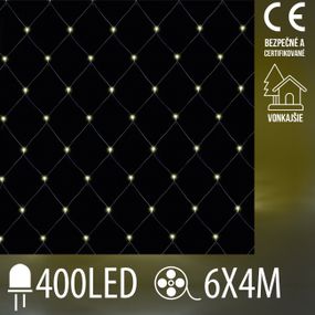 Vianočná LED svetelná sieť vonkajšia - 400LED - 6x4M Teplá biela