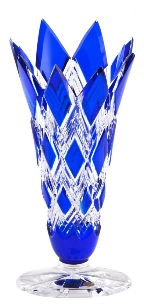 Krištáľová váza Harlequin, farba modrá, výška 250 mm