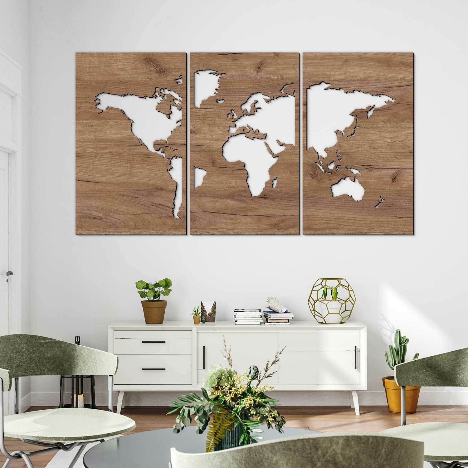 Drevená nálepka na stenu - Mapa sveta