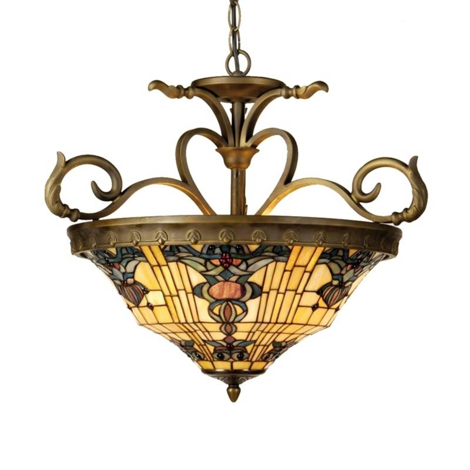 Clayre&Eef Štýl Tiffany – závesná lampa Anthia 2, Obývacia izba / jedáleň, sklo, kov, E27, 60W
