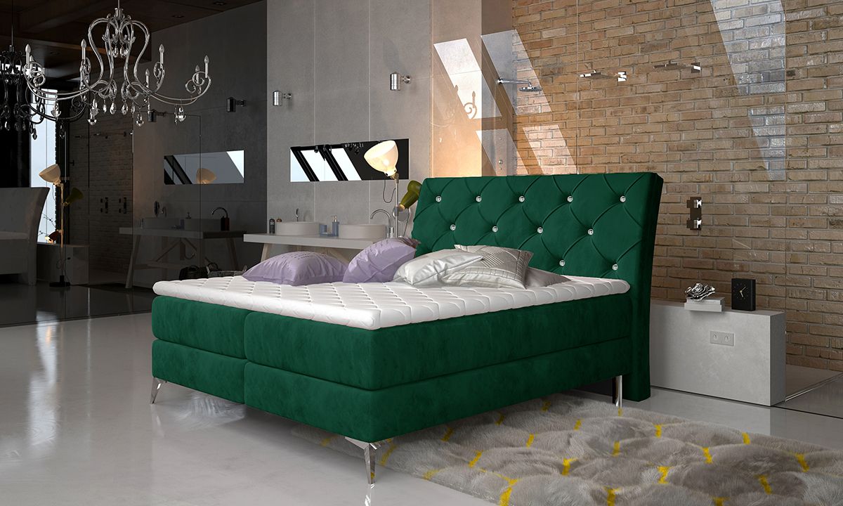 Čalúnená manželská posteľ s úložným priestorom Amika 160 - tmavozelená