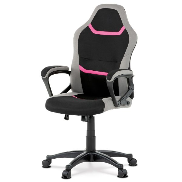 Autronic Kancelárska a herná stolička, poťah -  ružová, sivá a čierna látka, hojdací mechanizmus - KA-L611 PINK