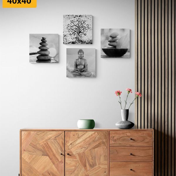 Set obrazov s čiernobielym Feng Shui motívom - 4x 60x60