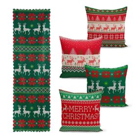Súprava 4 vianočných obliečok na vankúš a behúň na stôl Minimalist Cushion Covers Merry Christmas