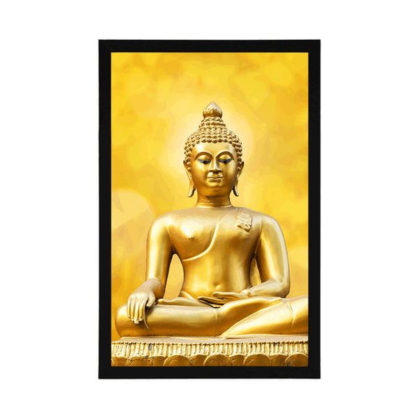Plagát zlatá socha Budhu - 20x30 black