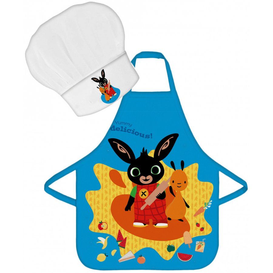 BrandMac · Chlapčenská / detská zástera s kuchárskou čiapkou Zajačik Bing - motív Yummy delicious! - 2 diely