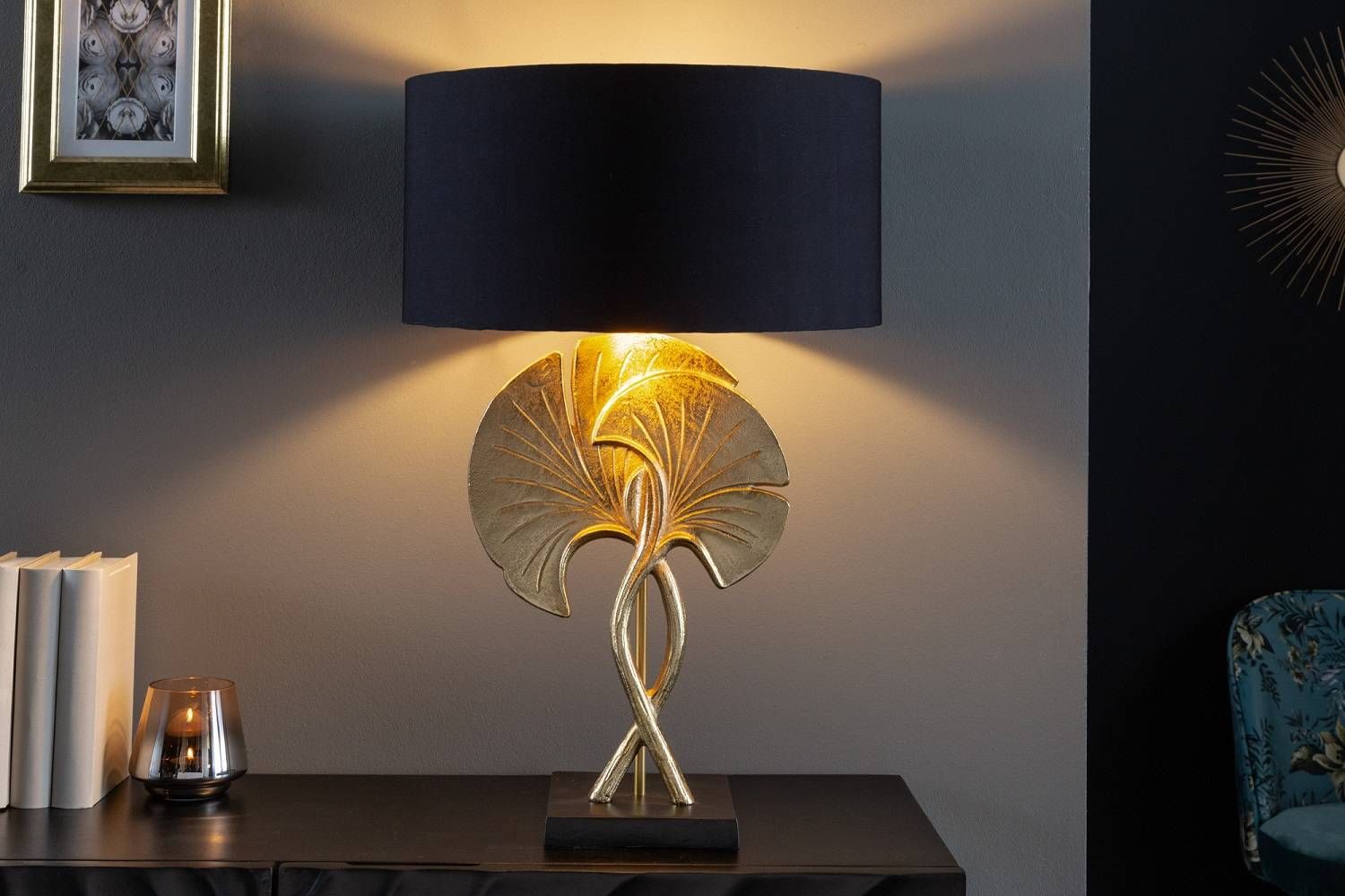 Dizajnová stolová lampa Rashid 62 cm čierno-zlatá