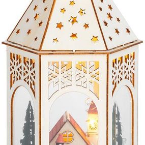 Lampáš MagicHome Vianoce, Drevená dedinka, 9x LED, teplá biela, 16,5x14x30 cm