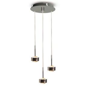 Top Light Závesné LED svietidlo Puk Drop Trio, chróm matný, Obývacia izba / jedáleň, kov, sklo, G9, 3W, K: 3.3cm