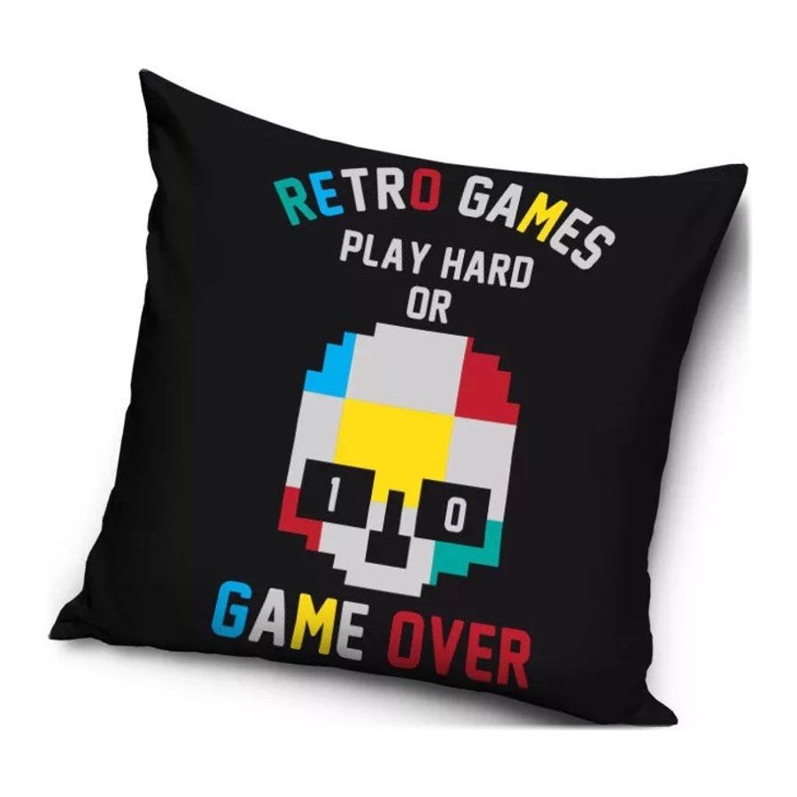 Carbotex · Obliečka na vankúš Retro Games - Play hard or game over - 40 x 40 cm