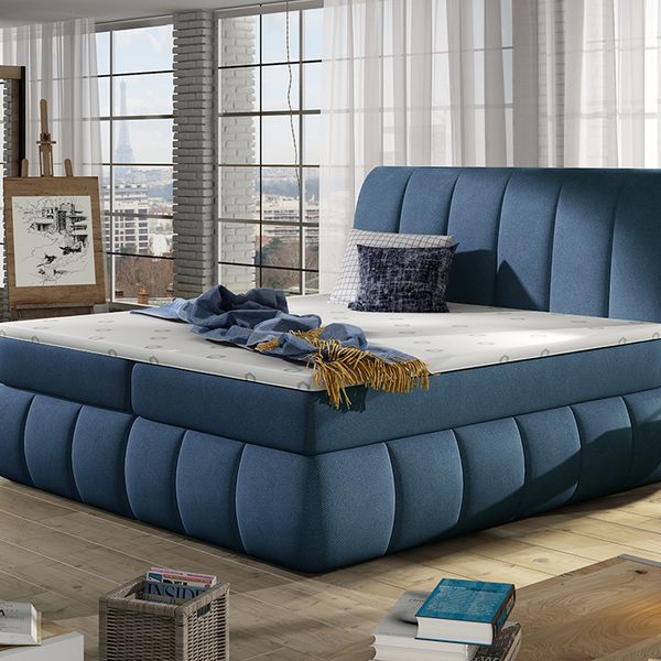 Čalúnená manželská posteľ s úložným priestorom Vareso 140 - modrá (Orinoco 80)
