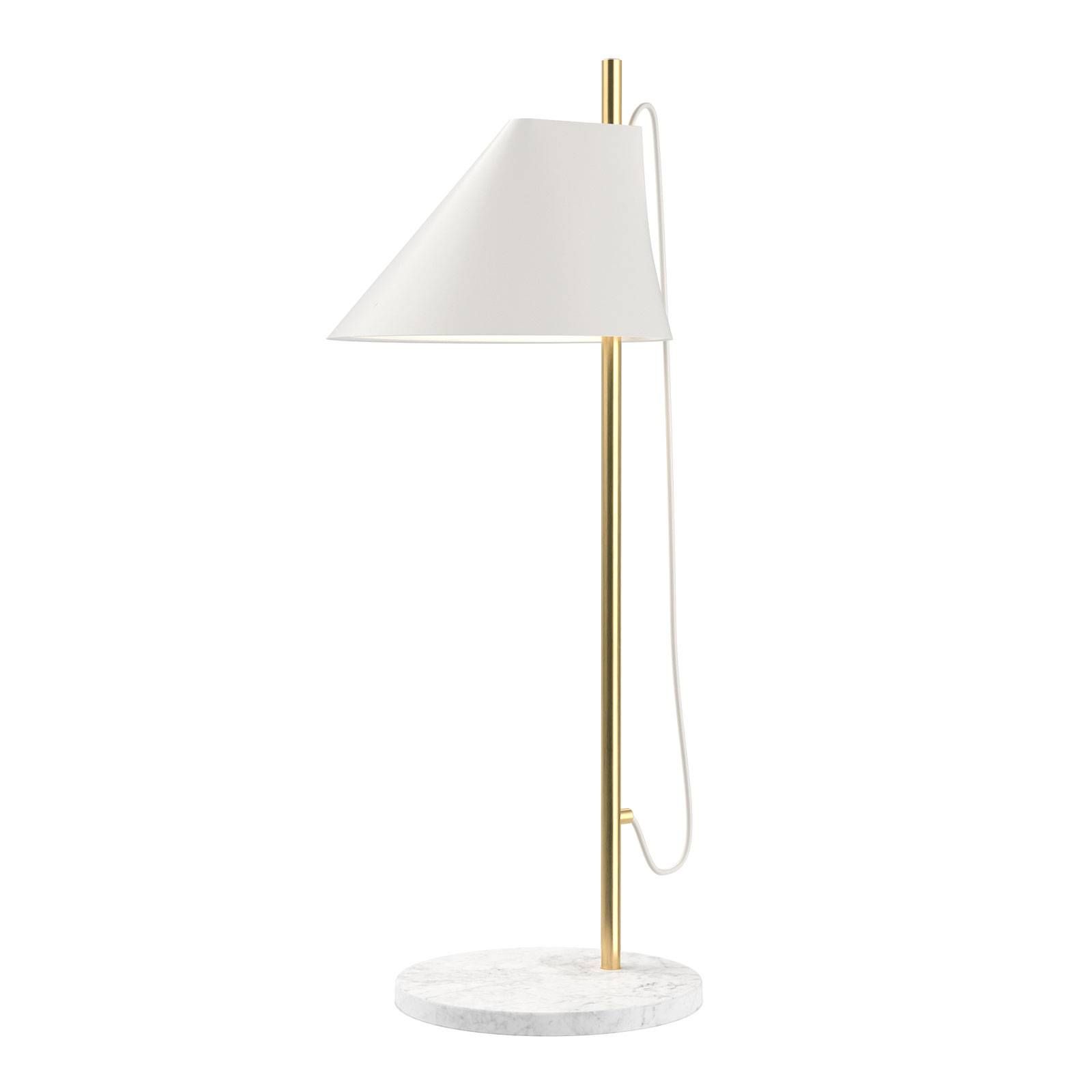 Louis Poulsen stolná lampa mramor Yuh Brass biela, Spálňa, hliník, mosadz, taliansky mramor, 10W, K: 61cm